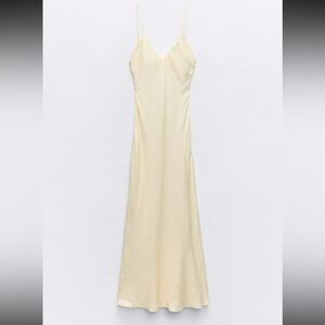 Zara Satin Slip Dress in butter yellow